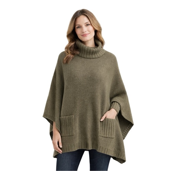 Noir Tops - Noir Knit Turtleneck Poncho Sweater Vine Leaf Green | Small